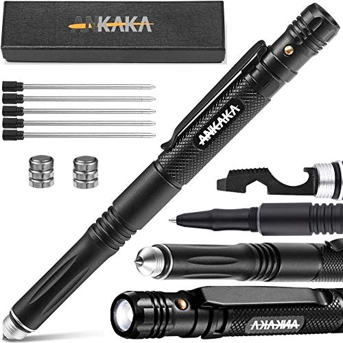 The Most Loaded 6-in-1 Tactical Pen: Solves Other Brands' Weaknesses,Self Defense Tip + Flashlight + Ballpoint + Bottle Op...