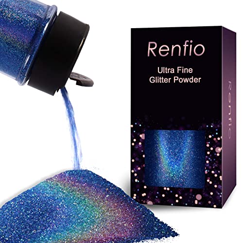Renfio Holographic Ultra Fine Glitter Powder Metallic Resin Glitter 2.11 Oz (60g) PET Flakes Crafts Sequins 1/128" 0.008" ...
