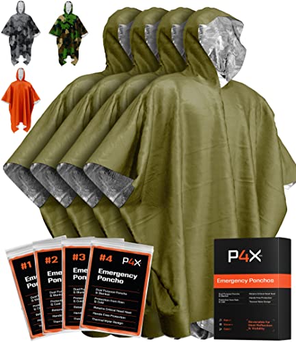 PREPARED4X Emergency Poncho and Mylar Blanket Liner - Waterproof, Wind-Resistant Outdoor Rain Poncho for Camping, Emergencies