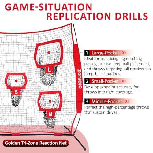 ZELUS Football Throwing Net, Quarterback Training Equipment with 5 Target Pockets, Football Practice Throwing Passing Accuracy Trainer with Carry Bag Ground Stakes for Kids Adults