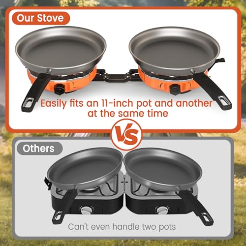 Cofiyard 20,000 BTUs 2 Burner Propane Camping Stove, Portable Folding Camp Stove with Adjustable Burners, Regulator and Ca...