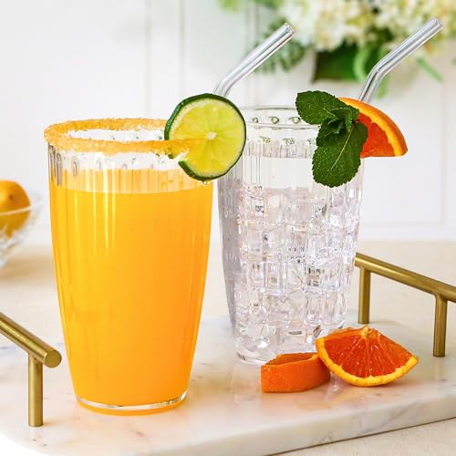 Kate Aspen Clear Ribbed Acrylic Glasses Drinkware Set of 8, 21 oz, Plastic Tumblers, Tumblers & Water Glasses, BPA-Free Pl...