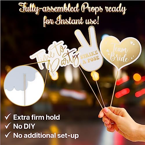 SOUL SHIFT 60PCs Fully Assembled Wedding Photo Booth Props - Prop Stand - Gold Signs - Elegant Wedding & Reception Party S...