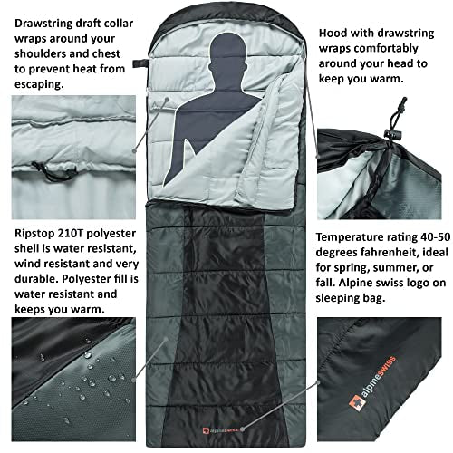 Alpine Swiss 0°C (32°F) Sleeping Bag Lightweight Waterproof with Compression Sack Adults All Seasons Camping Hiking Backpa...