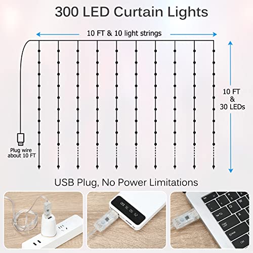 KepStars LED Curtain Lights, 10ft x 10ft 300 LED RGB Color Changing String Fairy Lights Curtain with Smart APP Control, Mu...