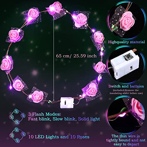 Chumia 35 Pcs LED Flower Crowns Light up Flower Crown Bulk Headbands Headpieces Rose Hair Accessories for Women Wedding Re...