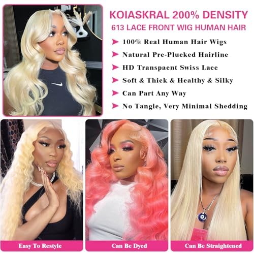 613 13x6 Lace Front Wig Human Hair Blonde Wig Human Hair 200% Density Transparent Lace Front Wigs Human Hair 613 HD Lace Frontal Wig for Women 26 Inch