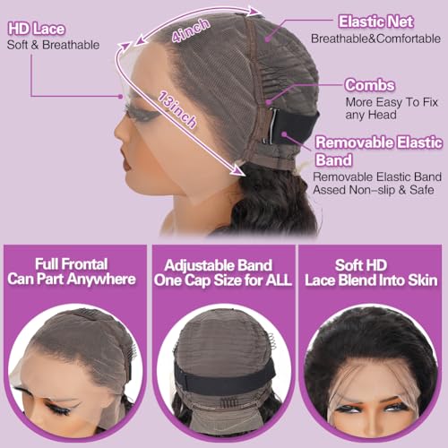 26 Inch Deep Wave Lace Front Wigs Human Hair, 13x4 HD Lace Front Human Hair Wet and Wavy Glueless Frontal Deep Curly Wig for Women, Pre Plucked, 180 Density, Small Knots,Average Cap, Tangle Free