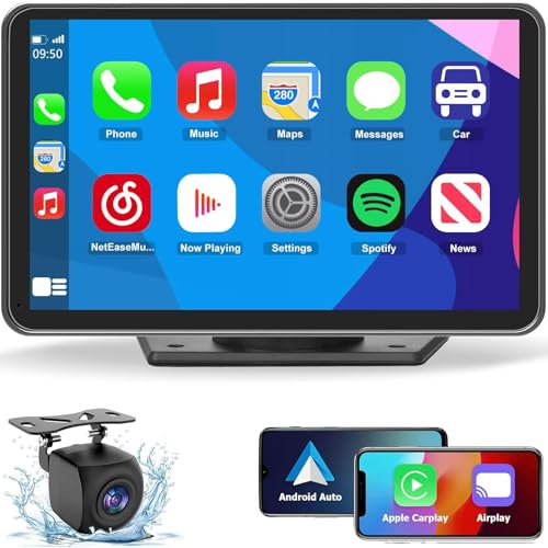 Wireless CarPlay Screen for Car, 7" HD Portable Stereo Touchscreen with Apple CarPlay & Android Auto, CarPlay Screen with ...