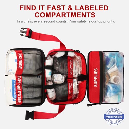 Crmea 516 Piece First Aid Kit for Car, Travel & Home - Large Professional Waterproof Compact Labeled Emergency Kit with Mo...