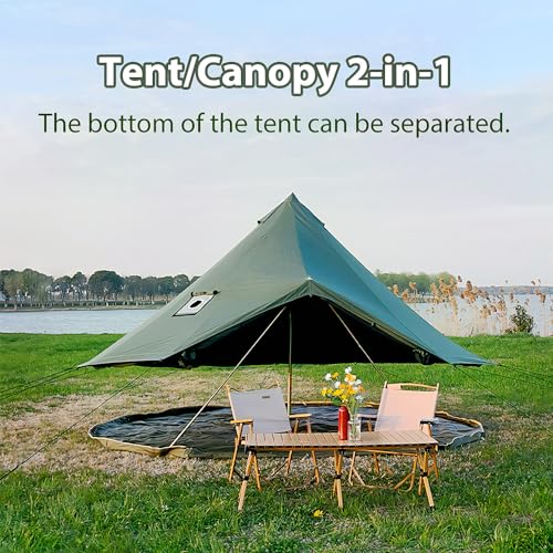 WaldZimmer Cotton Canvas Bell Tent with Stove Jack, Roomy Yurt for Family Glamping Camping, 4 Season Tent with Zipped Remo...