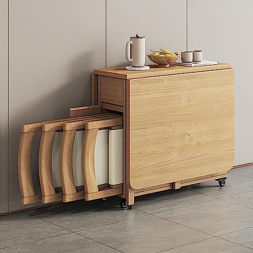 Modern Wooden Foldable Dining Table Set, 55.11cm x 31.4cm x 2cm, Kitchen & Dining Room Set, 4 Chairs, Storage Drawer