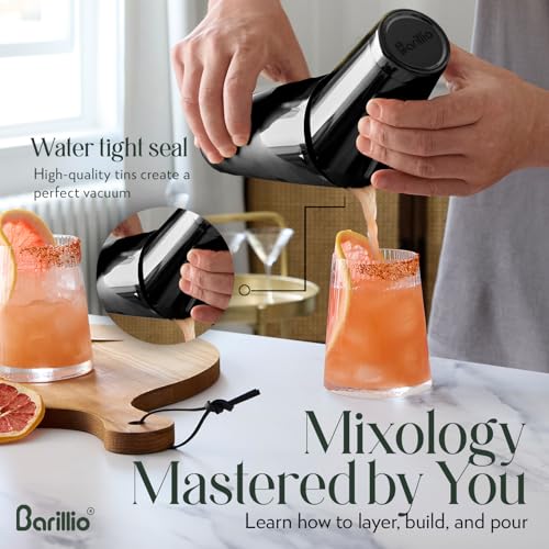 Barillio Black Boston Shaker Set - Stainless-Steel, Weighted Martini Cocktail Shaker Set w/Strainer & Mixer - Mixology Bar...