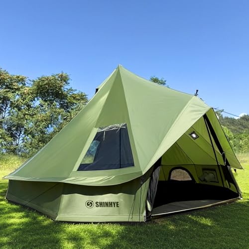 Bell Yurt Tent with Stove Jack, Waterproof Luxury 4 Season Tent 420D Oxford Cloth Green Glamping Tents for Family Outdoor ...