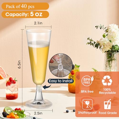 SUREHOME Plastic Champagne Flutes 40 Pack Disposable Champagne Glasses 5oz Clear Plastic Mimosa Glasses Wedding Cocktail C...