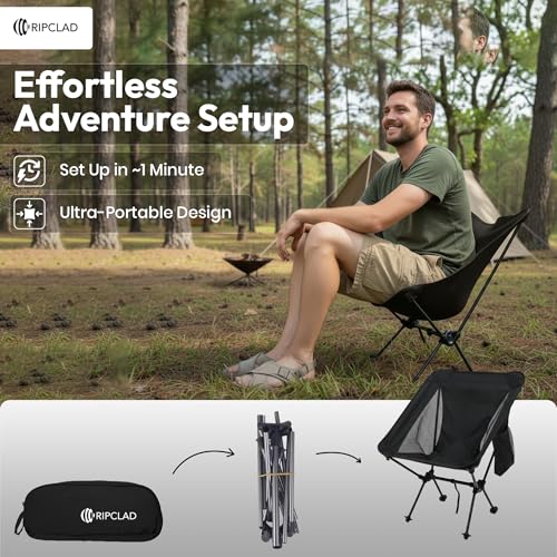 RIPCLAD Ultralight Camping Chair, Folding Backpack Chair with Aluminum Frame, Side Pocket & Anti-Sinking Feet, Supports 33...