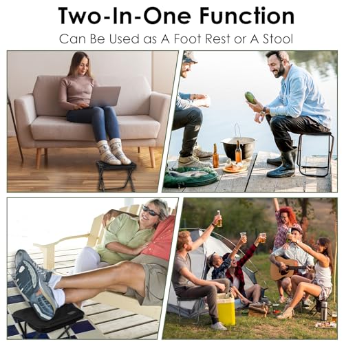 MOONCY Portable Stool, 13 Inch Small Folding Stool for Adults, Ultralight Black Camping Stools for Hiking and Fishing, Hol...