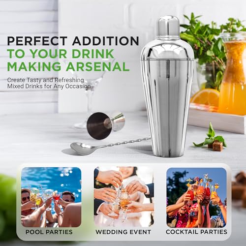 NutriChef Bartender Set 7 Piece - Includes Cocktail Shaker Mixer, Essential Bar Accessories, 2 Bottle Pourers, Bar Mixer S...