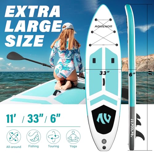 ADVENOR Paddle Board 11'x33 x6 Extra Wide Inflatable Stand Up Paddle Board with Hand Pump,Leash, Adjustable Paddle For Bas...