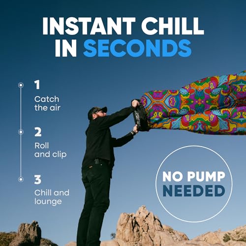 Chillbo Shwaggins Inflatable Couch – No-Pump Setup, Ripstop Polyester, Stability Pegs, Fun Prints, Portable Air Lounger fo...