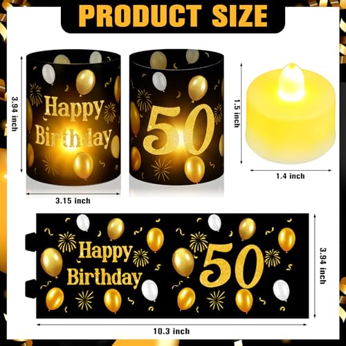 Kittmip 10 Sets 50th Happy Birthday Centerpieces for Table Black and Gold Birthday Decorations Lantern Boxes with Tea Ligh...
