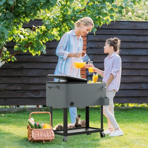 YITAHOME 80 Quart Patio Cooler Cart with Bottle Opener Drainage, Portable Rolling Beverage Cart for Outdoor Drink Cooler, ...