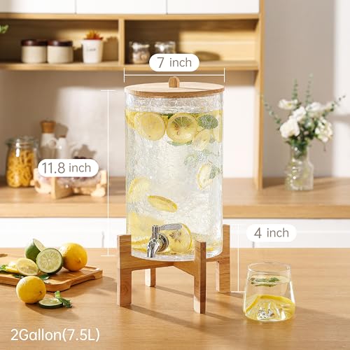 Cryyam 2 Gallon Glass Drink Dispenser with Stand, Beverage Dispenser with Wood Lid and Stainless Steel Spigot, Glass Water...