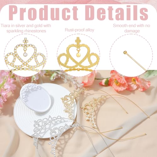 4 PCS Rhinestone Crown Headbands for Women, Sparkly Glitter Tiara Headband Crystal Silver Metal Headpiece Hair Band for Gi...