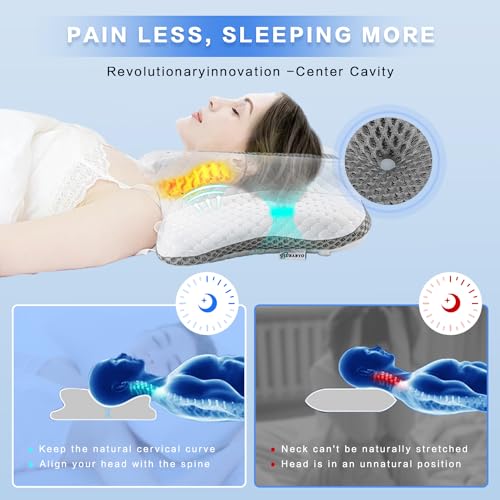 Pain Relief Cervical Pillow for Neck Support,Adjustable Ergonomic Pillow Cozy Sleeping,Odorless Orthopedic Memory Foam Pil...