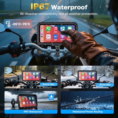 WonVon 6.25 Inch Wireless Motorcycle Carplay GPS Navigation System with Apple Carplay and Android Auto Portable Screen wit...