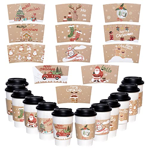 Hmxpls 24 Packs Christmas Santa Coffee Cups Sleeves, Disposable Hot Chocolate Cocoa Cup Sleeves for 12oz 16oz Hot Drinks &...