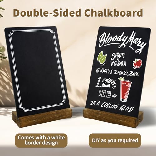 Horchen 6 Pack Small Chalkboard Signs With Stand, 8x5'' Table Top With Wooden Base, Double-Sided Mini for Food Message Boa...