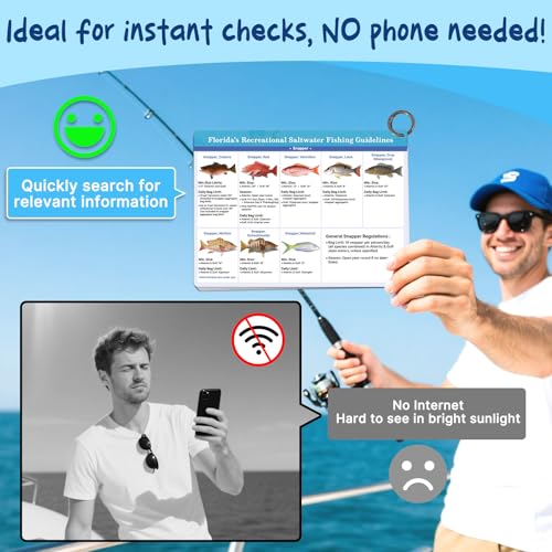 OCQOTAT Florida Saltwater Fish& Shark Identification Set–4 Double-Sided Waterproof Quick-Reference Fishing Guide Cards wit...