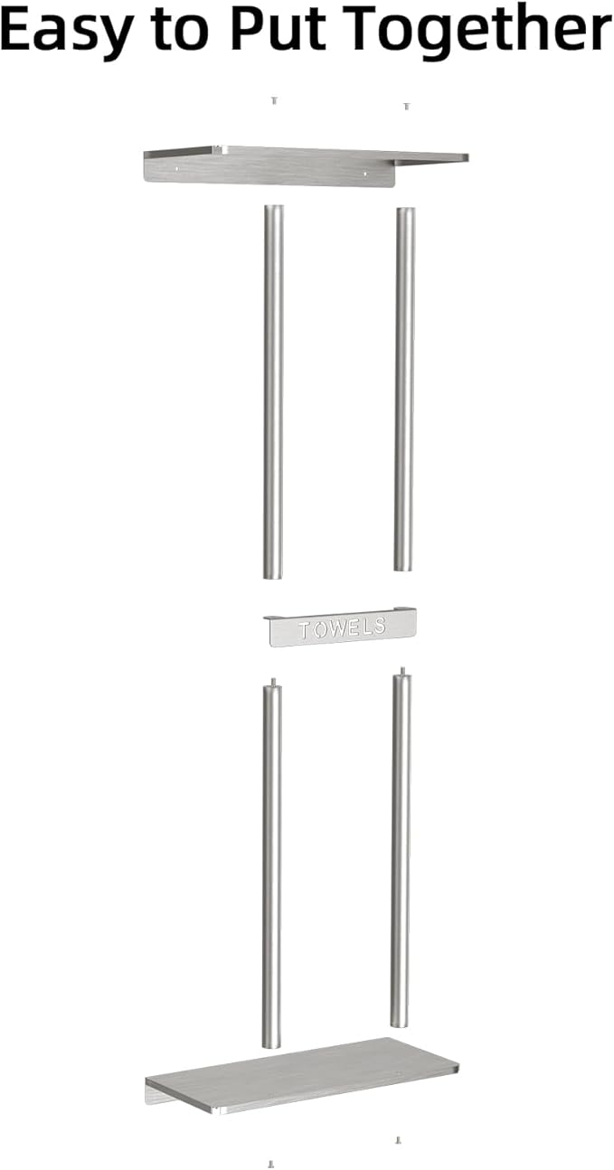 Bathroom Towel Storage for Bathroom, Wall Towel Rack for Rolled Towels, 30 inch Towel Holder Wall Mounted with Metal Shelf Can Holds 6 Large Towels, Brushed Nickel