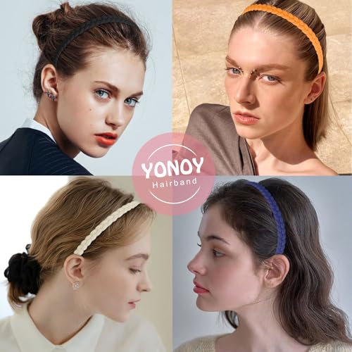 YONOY 10 PCS Braided Thin Headbands for Women, Colorful Fashion Effortless Plastic Headbands with Teeth No Slip for Women ...