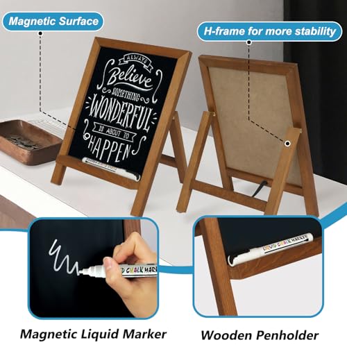 4 THOUGHT Small Tabletop Chalkboard Signs 9.5" x 14" Magnetic Mini Chalk Board with Stand Wooden Frame Easel Countertop Me...