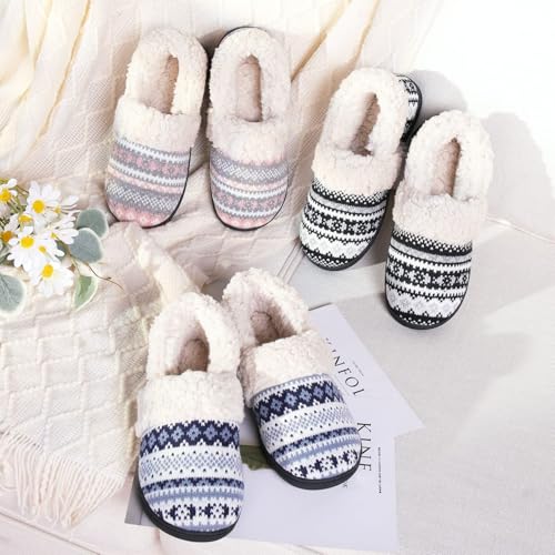 Evshine Women's Fuzzy Memory Foam Slippers, Closed Back Knit Bedroom Slippers, Slip-On Warm House Shoes for Indoor & Outdo...