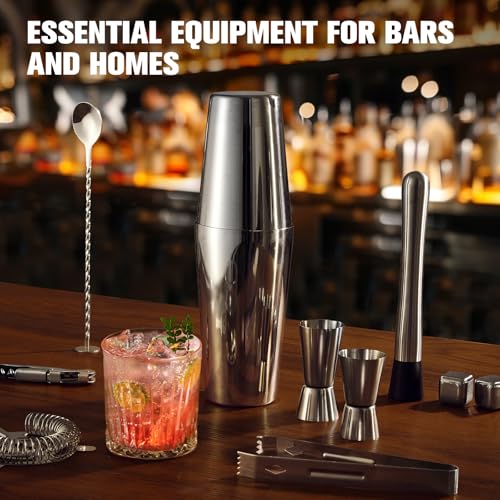 Cocktail Shaker Set, 23-Piece Boston Stainless Steel Bartender Kit with Acrylic Stand & Cocktail Recipes Booklet, Professi...