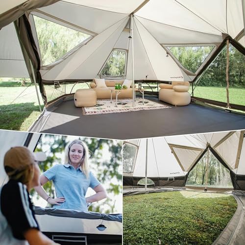 KingCamp Canvas Bell Yurt Tents, 4 Seasons Large Waterproof & Windproof Luxury Glamping Tent w/Stove Jack for Family Outdo...