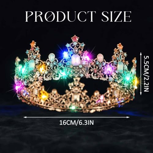Yean LED Baroque Rhinestone Crowns and Tiaras Ligth Up Gold Bridal Queen Crown Crystal Wedding Party Tiara Headband for Women