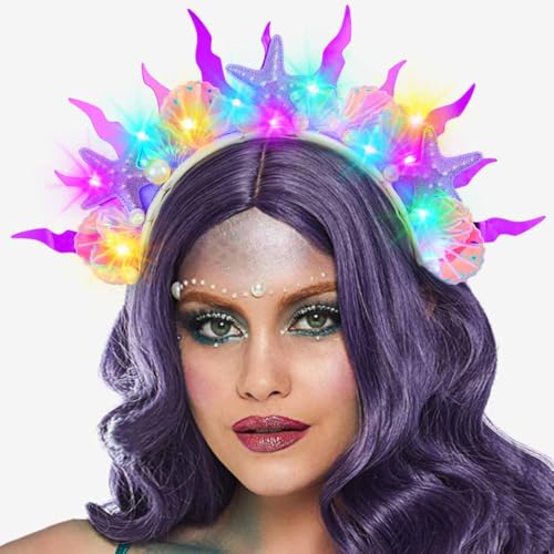 DRESBE Light Up Starfish Halo Headband LED Mermaid Shell Ocean Cosplay Headbands Sea Glow Party Hair Accessories for Women...
