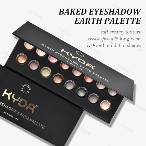 KYDA Baked Makeup Palette Set, Full Size All-in-One Makeup Palette and Earth Tone Eyeshadow Palte, Long Wearing, High Pigm...