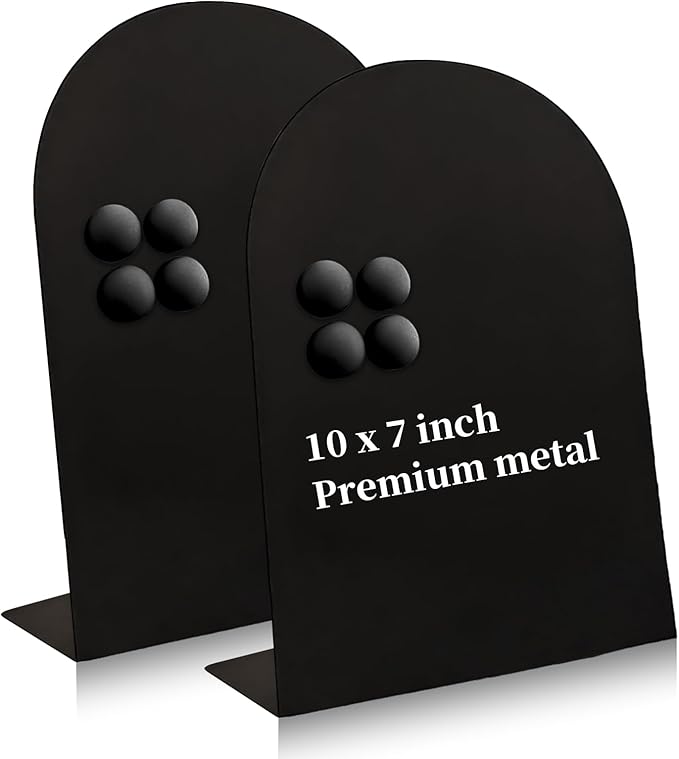 Wumabei 2 Pcs Black Magnetic Bulletin Board for Tabletops - 10x7 Inch Arched Memo Display Easel Stand with 8 Magnets, Meta...