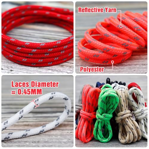 Round Heavy Duty Shoe Laces: 1/5 Inch Thick Reflective Shoelaces for Hiking Boots(1Pair)