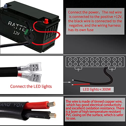 LED Lights Bar Remote Control Wiring Harness Kit 1 Leads DC12V On-Off Switch Power Relay Blade Fuse 14AWG Core Cable Wirin...
