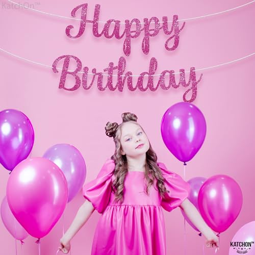 KatchOn, Glitter Hot Pink Cursive Happy Birthday Banner - Pre-Strung, 10 Feet | Birthday Decorations for Women, Girls | Hb...