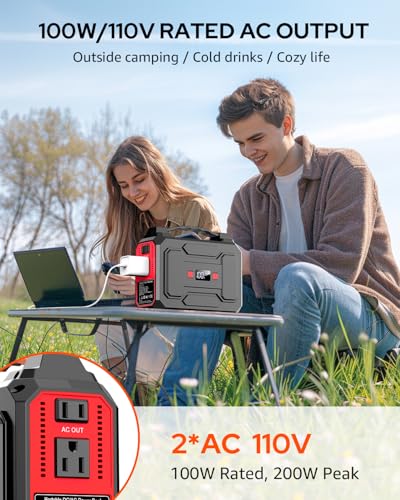 Solar Powered Generator 200W Peak/100W Rated, Portable Generator Power Station with Solar Panels 40W Included, 146Wh Solar...