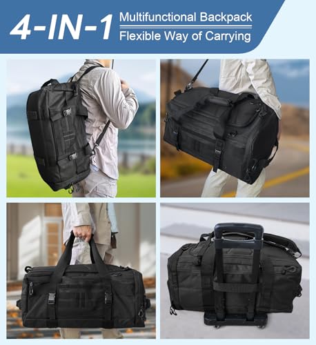Hannibal Tactical 50L Large Duffle Bag, 4-in-1 Tactical Backpack MOLLE Pack for Sports/Gym/Outdoor, Black
