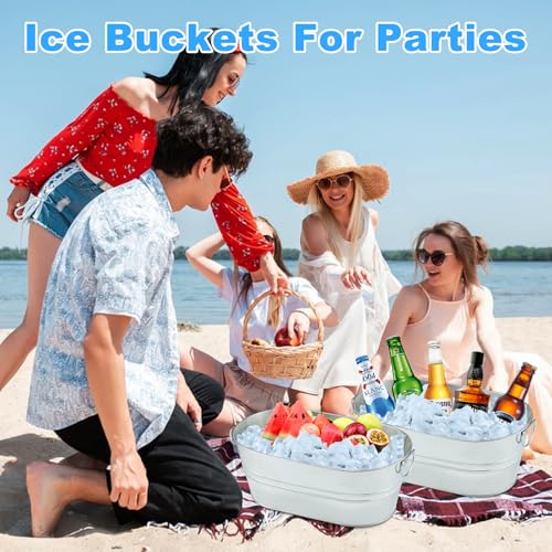 4PCS 4 Gallon Galvanized Tub Champagne Bucket with Carry Handle Large Metal Drink Buckets with Scoops for Home Bar Beer Ch...