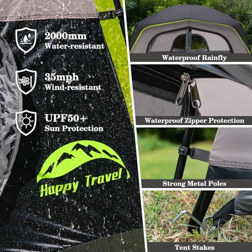 Happy Travel Tent 6 Person Tents for Camping, Waterproof Easy Setup Camping Tent with Rainfly, Portable Large Family Cabin...